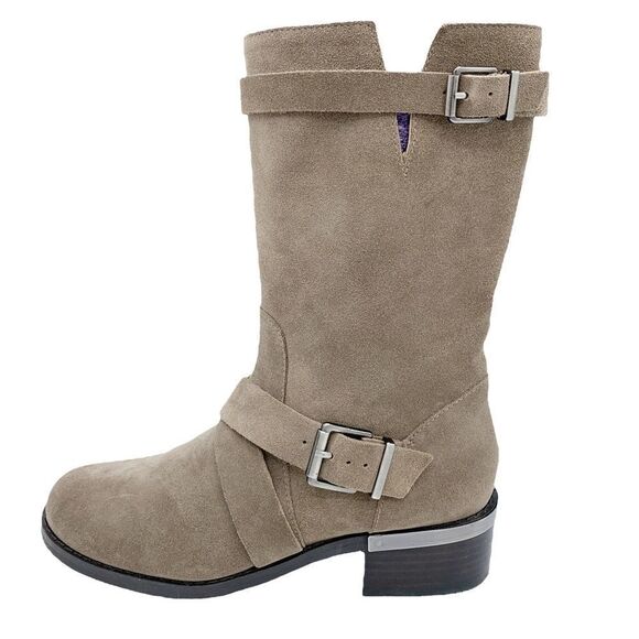 Vince Camuto Walleya Taupe Suede Motorcycle Boots Sz 7.5 - Picture 1 of 15